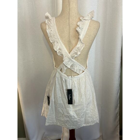 NWT Lulus White Ruffle Pinafore 100% Cotton Mini Dress Smocked Top Size M - Picture 6 of 11